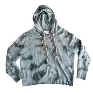 Caryn Vallone Chic Glam Tie Dye Hooded Sweater w/Rhinestones, Gray, Size SMALL